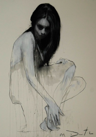 Kate seated 2 pastel & collage 32ins x 44ins 3800 art blog - Mark Demsteader - empty kingdom